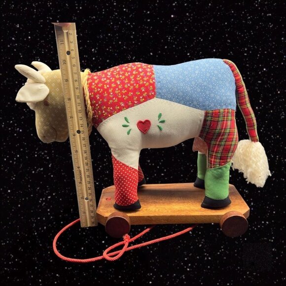 Vintage House of Hatten Pull Cow Figure Polyester And Cotton With Wooden Base - Picture 7 of 15